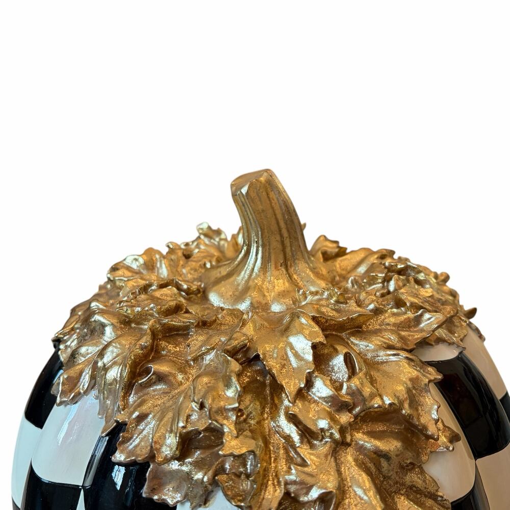 NEW MacKenzie Childs Courtly Check Gold Foliage Pumpkin 11.5" H in Original Box - Picture 14 of 16